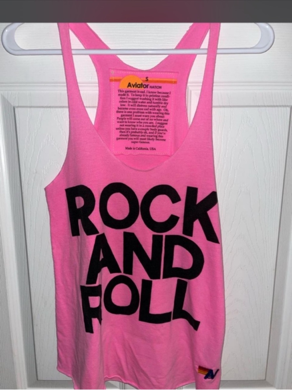 Aviator Nation Hot Pink 'Rock and Roll' Racerback Tank Top size small NWOT